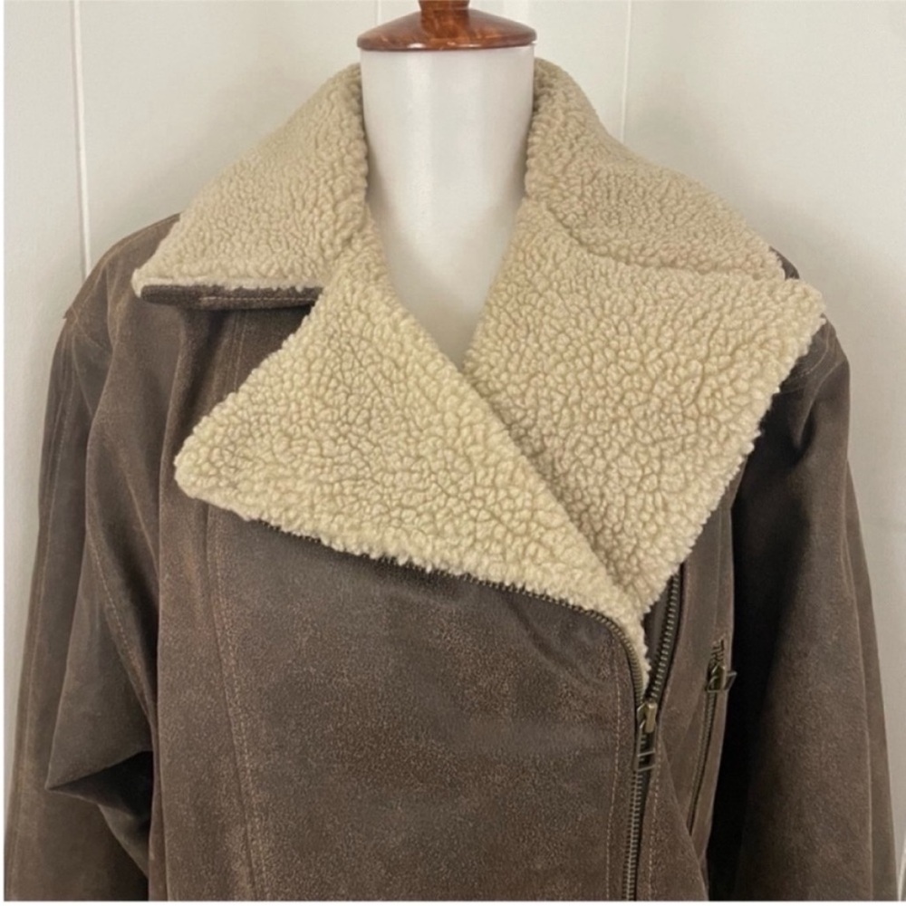 90s Suede‎ Leather Jacket Women’s S Faux Sherpa Moto Y2K MODA International - Picture 3 of 9